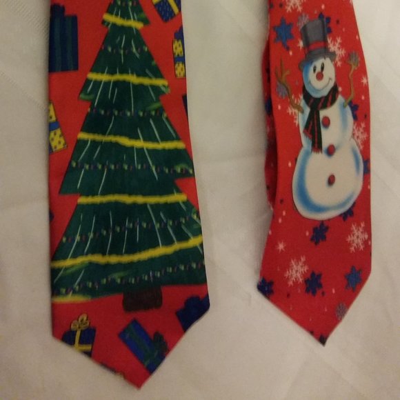 Lot of 2 Christmas Ties Snowman and Christmas tree - Picture 1 of 10